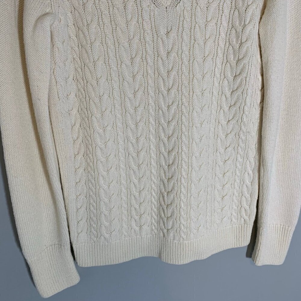 Talbots Cable Knit Sweater Women Medium Ivory V-Neck Lambswool Blend - Picture 5 of 10
